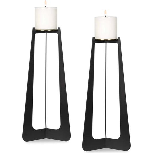 Columnar Candleholders by Uttermost in black, brass. Made from iron in a unique style.
