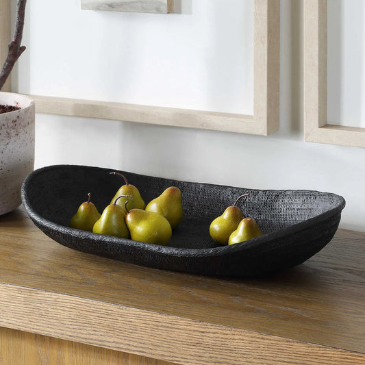 Ember Weave Indoor-Outdoor Oblong Bowl by Uttermost in black. Made from polyresin in a unique style.