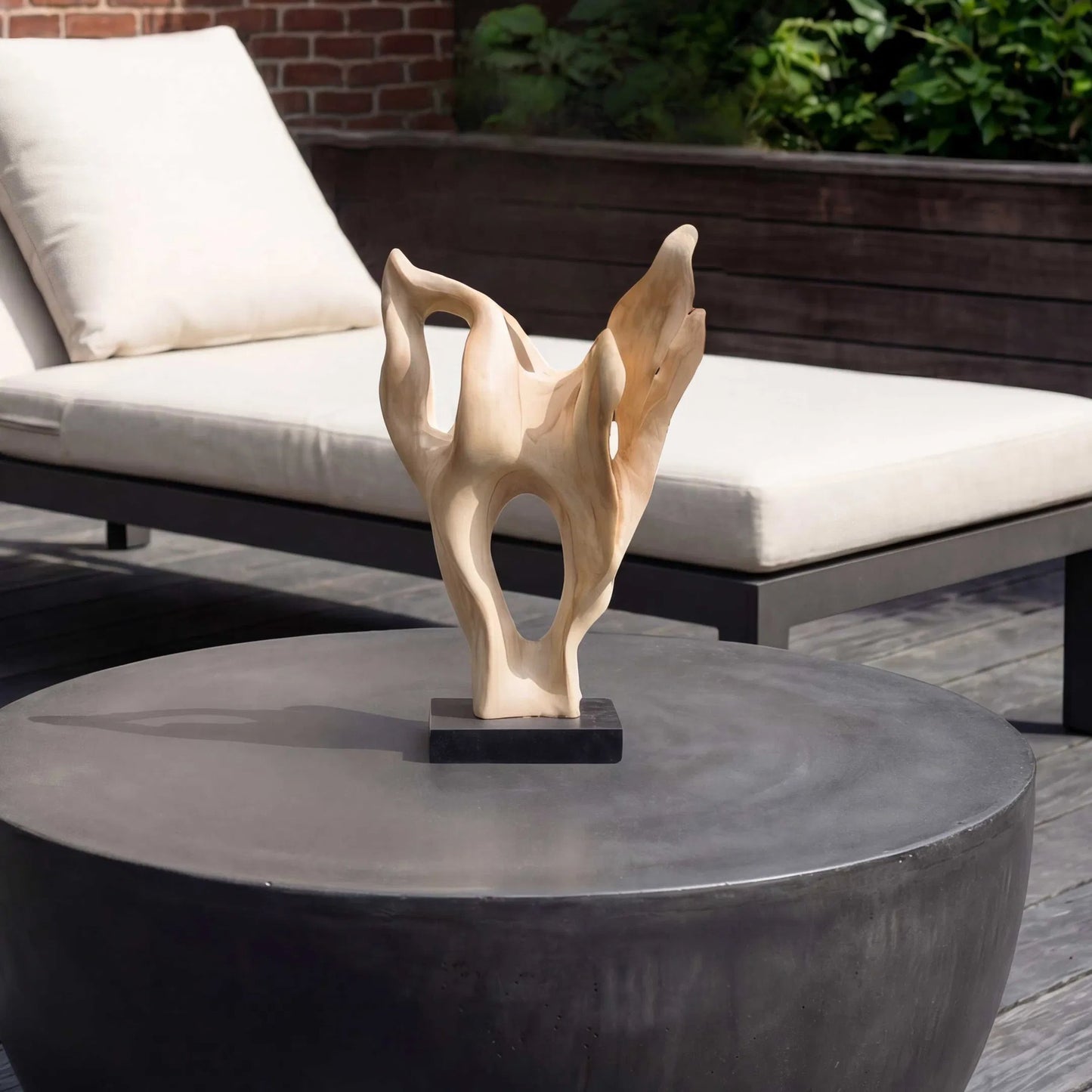003 SI-2630569 | Lifestyle | Hollow Form Indoor/Outdoor Sculpture by Uttermost in woodtone and teak. Made from teak wood, lava stone in a unique style.