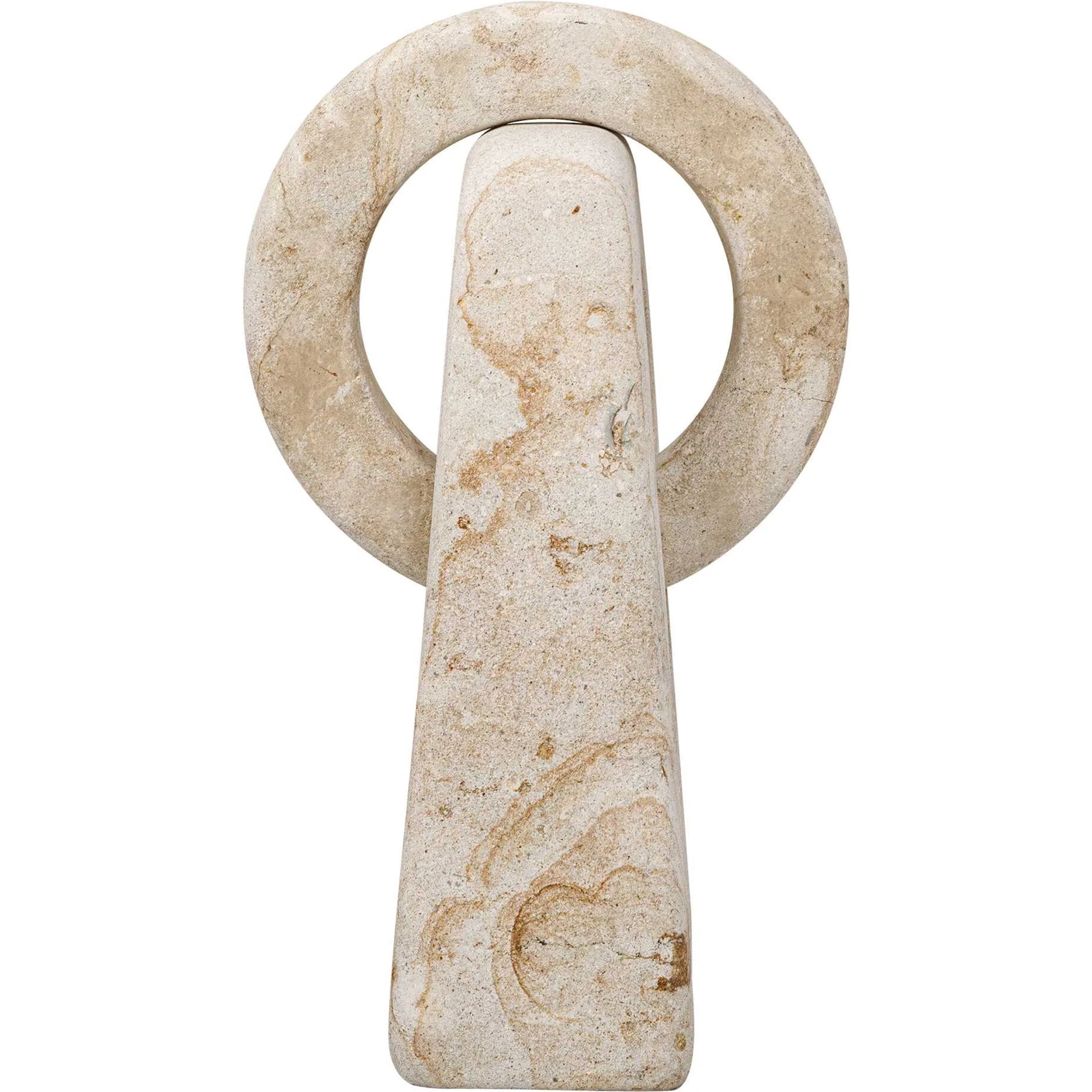 Continuum Indoor/Outdoor Sculpture by Uttermost in brown, white and stone. Made from lime stone in a unique style.