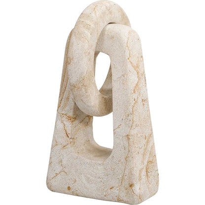 Continuum Indoor/Outdoor Sculpture by Uttermost in brown, white and stone. Made from lime stone in a unique style.