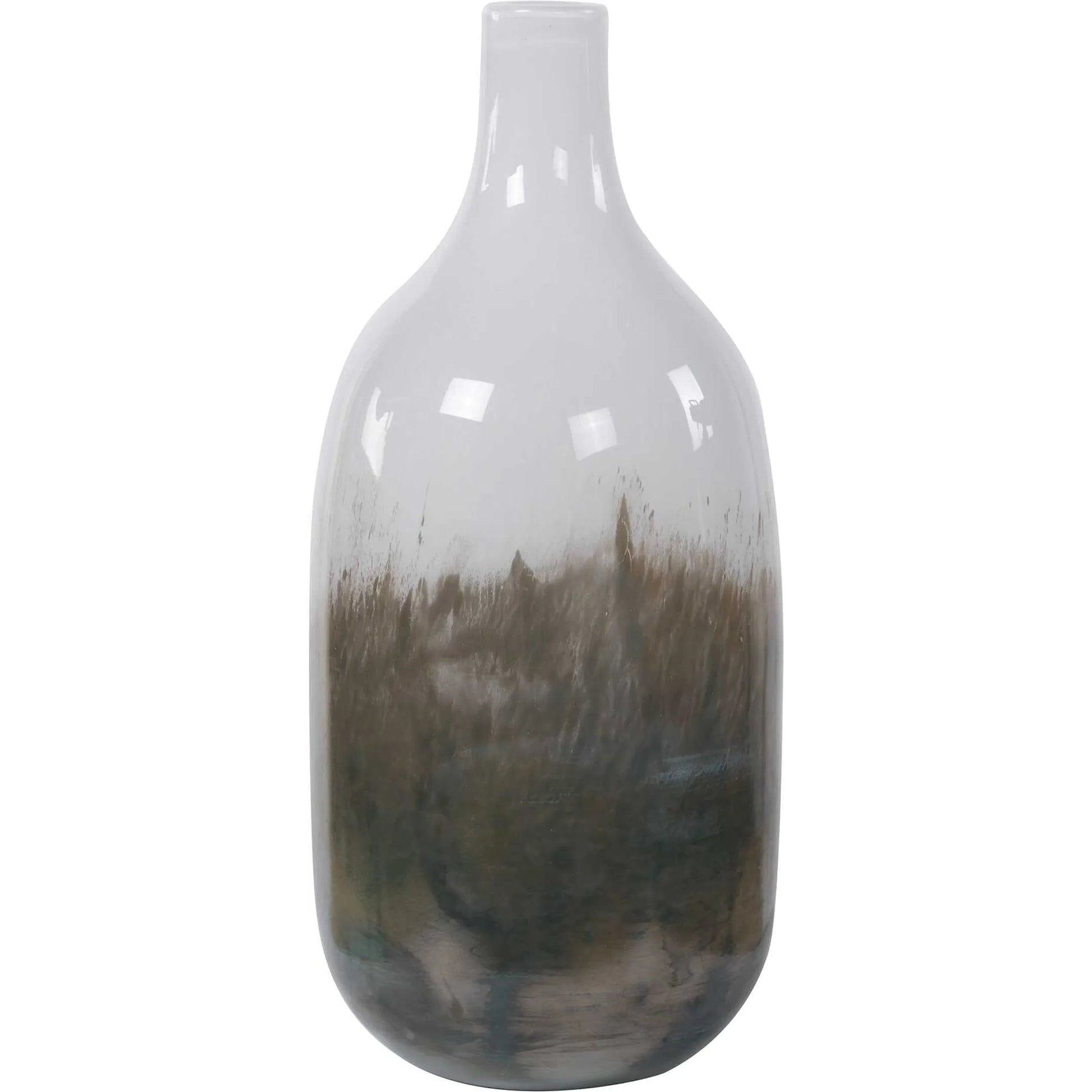 Cardoni Smoke Vases by Uttermost in bronze, white and bronze. Made from glass in a unique style.
