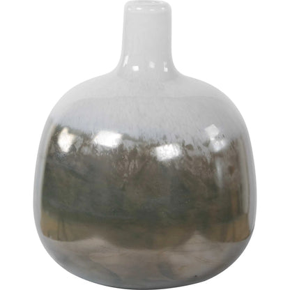 Cardoni Smoke Vases by Uttermost in bronze, white and bronze. Made from glass in a unique style.