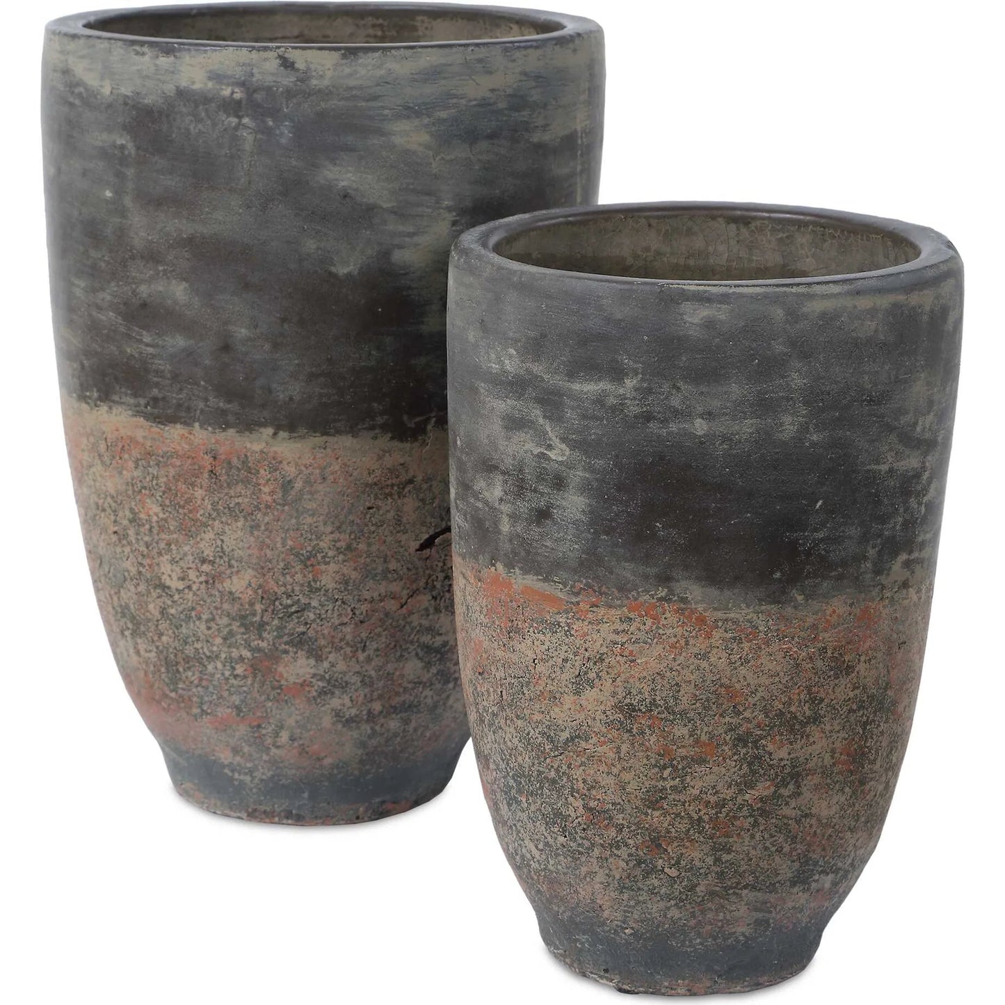 000 SI-2630588 | Primary Silo | Emberwash Planters by Uttermost in black, brown and charcoal. Made from pottery in a unique style.