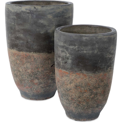 Emberwash Planters by Uttermost in black, brown and charcoal. Made from pottery in a unique style.
