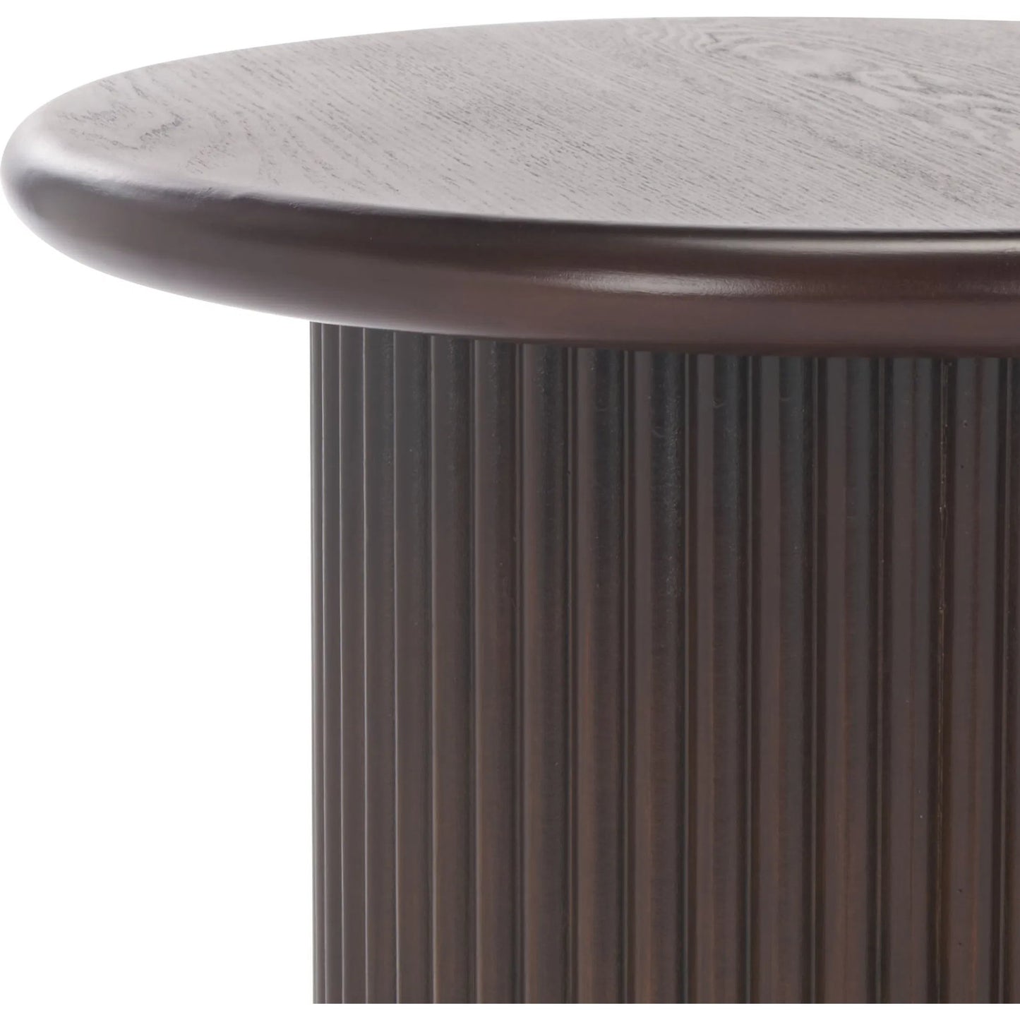 003 SI-2372615 | Closeup | Pend Round Accent Table by HedgeApple Essentials in dark brown. Made from mdf with ash veneer in a traditional style.