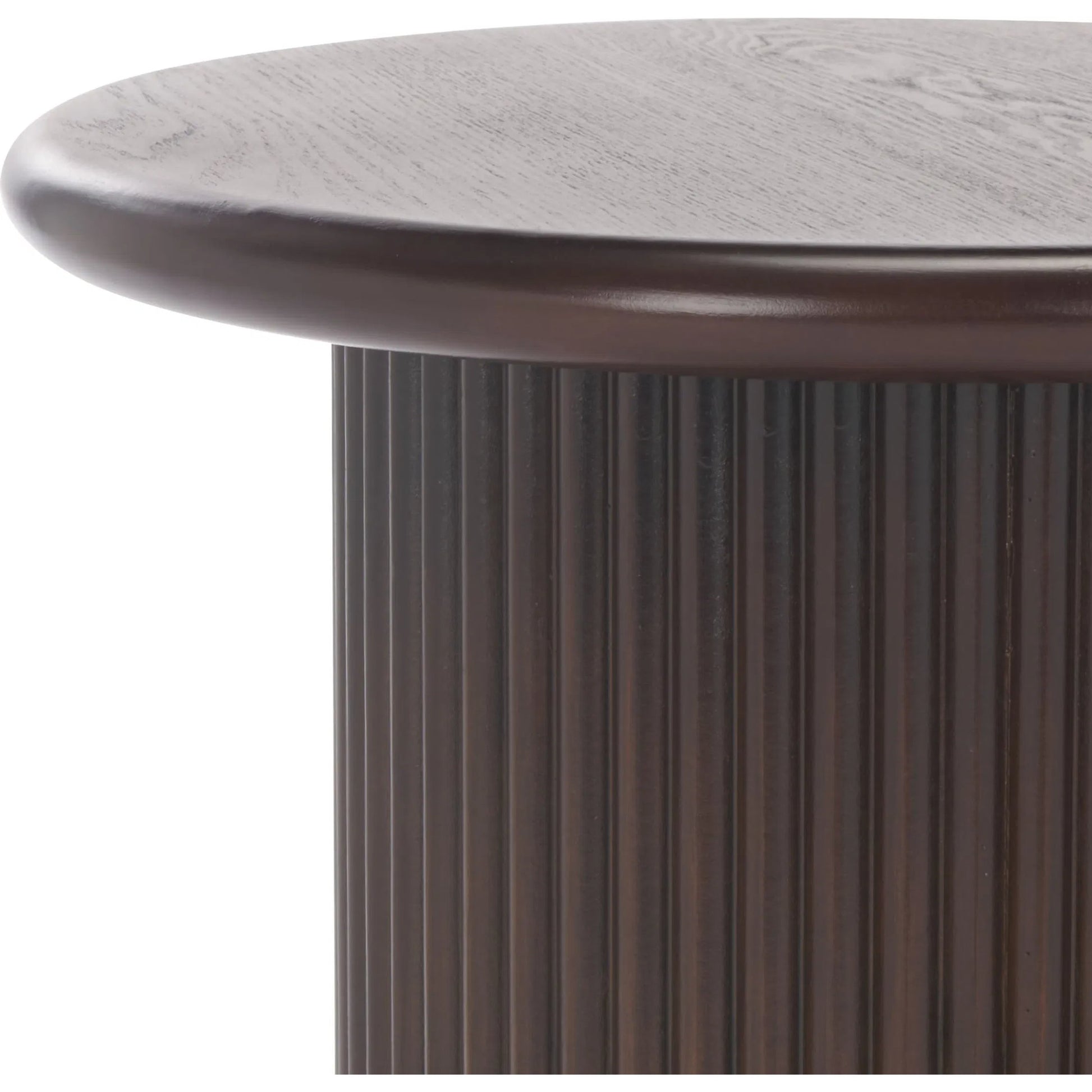 Pend Round Accent Table by HedgeApple Essentials in dark brown. Made from mdf with ash veneer in a traditional style.