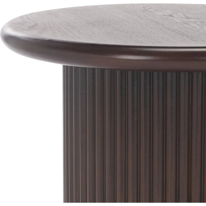 Pend Round Accent Table by HedgeApple Essentials in dark brown. Made from mdf with ash veneer in a traditional style.