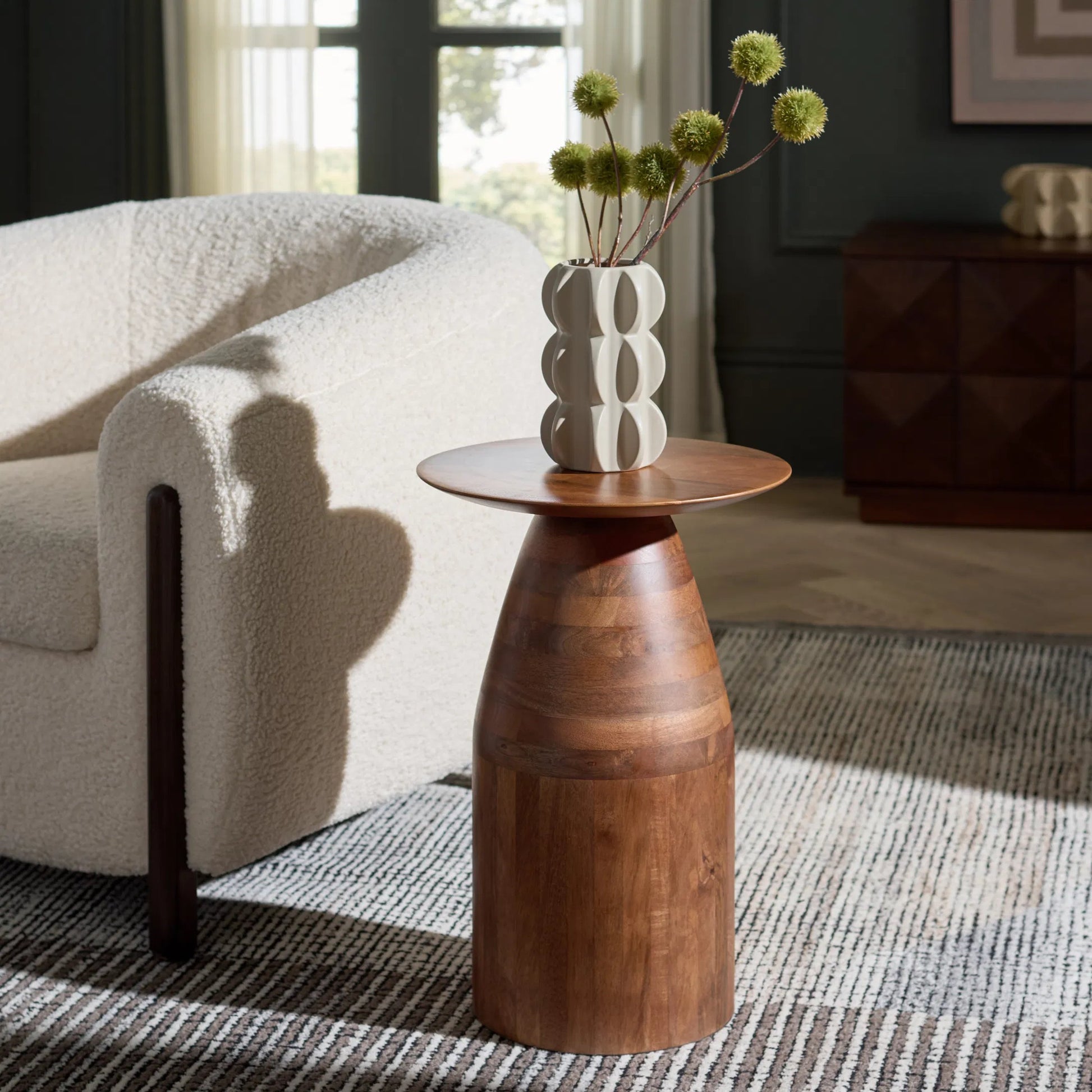 Cutler Accent Table by HedgeApple Essentials in walnut. Made from acacia wood in a transitional style.