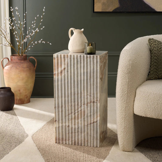 Alexandria Side Table by HedgeApple Essentials in brown, gray. Made from marble in a modern style.