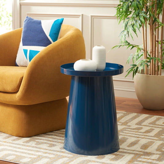 Victor Round Accent Table by HedgeApple Essentials in teal powder. Made from iron in a modern style.