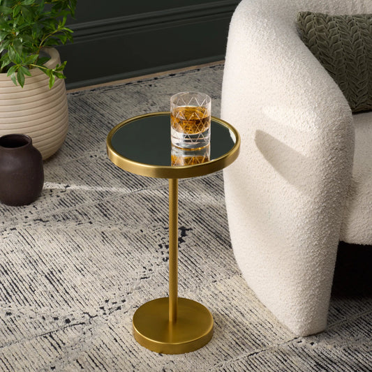 Hawkins Side Table by HedgeApple Essentials in gold, mirror. Made from iron, glass in a modern style.