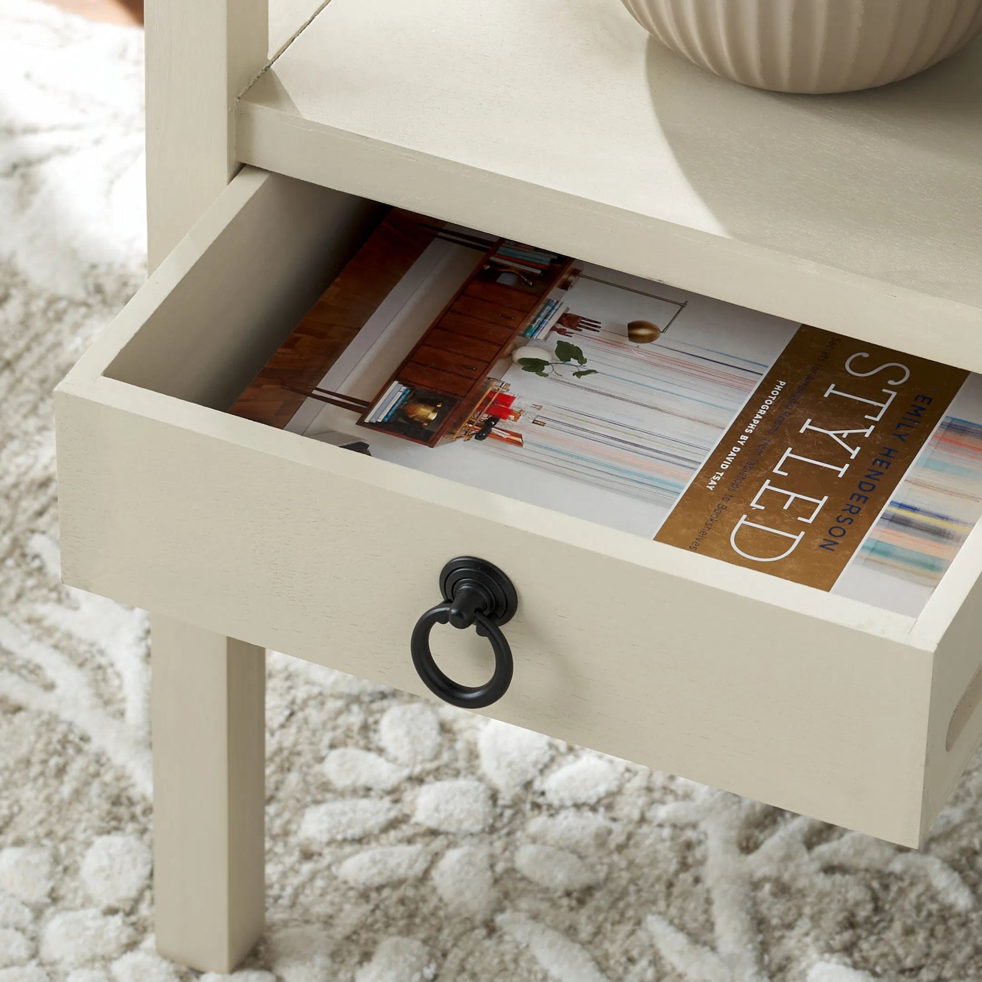 Grove One Drawer Accent Table by HedgeApple Essentials. Made from pine wood, mdf, zinc alloy in a unique style.