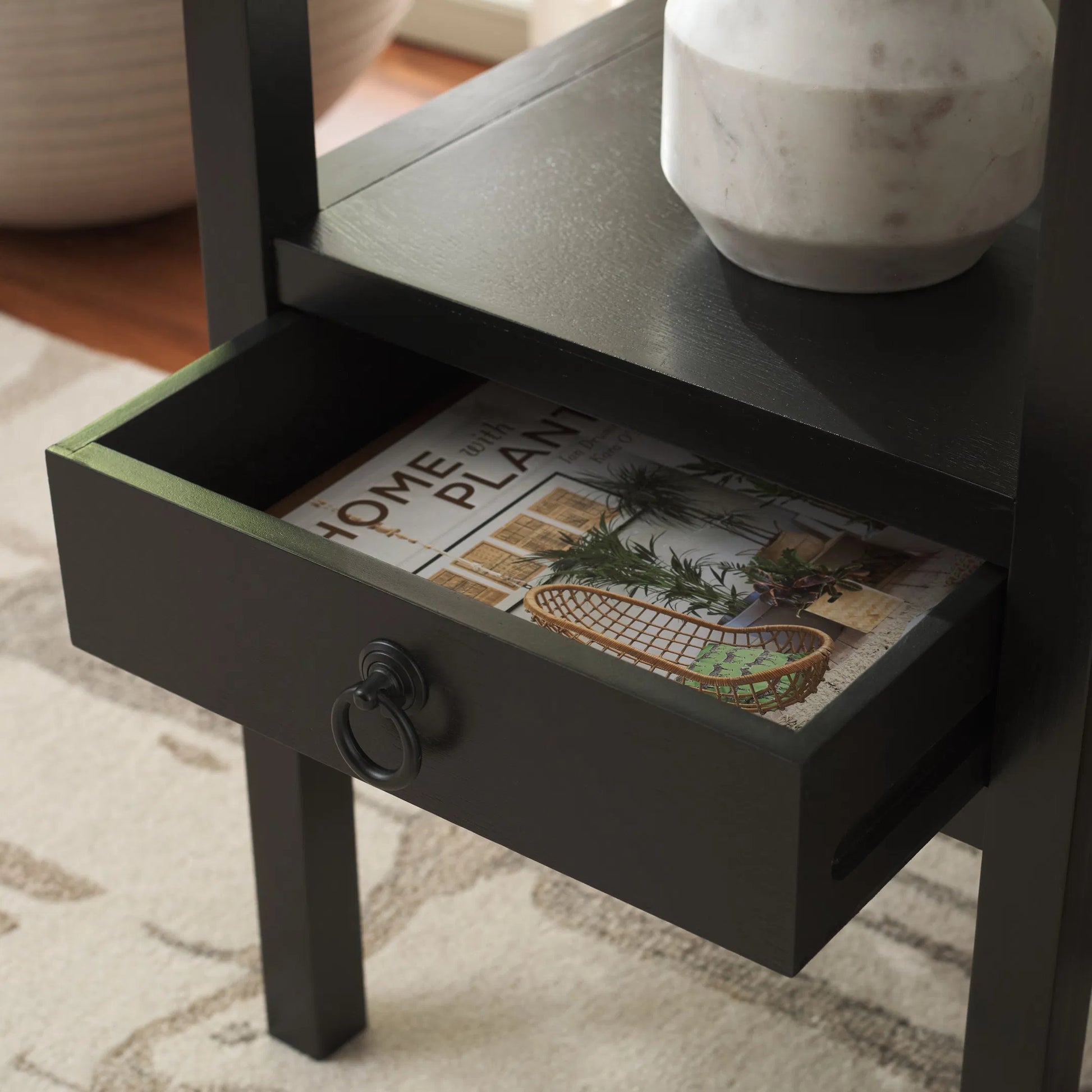 Grove One Drawer Accent Table by HedgeApple Essentials. Made from pine wood, mdf, zinc alloy in a unique style.