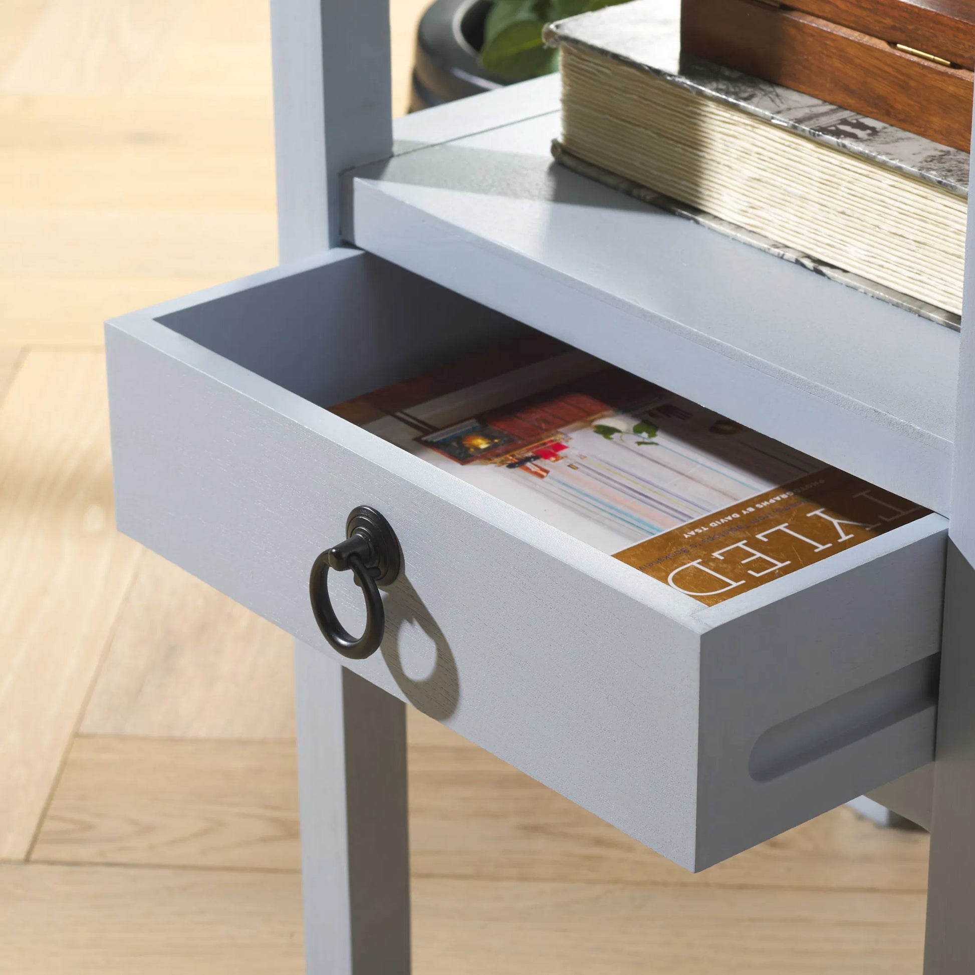 Grove One Drawer Accent Table by HedgeApple Essentials. Made from pine wood, mdf, zinc alloy in a unique style.