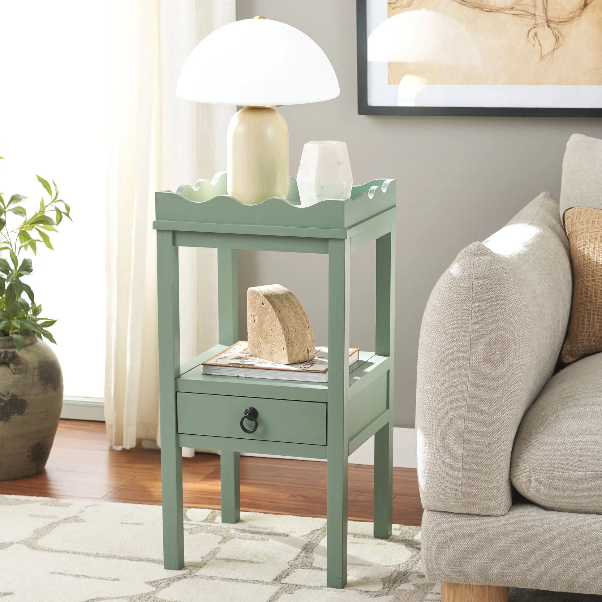 Grove One Drawer Accent Table by HedgeApple Essentials. Made from pine wood, mdf, zinc alloy in a unique style.