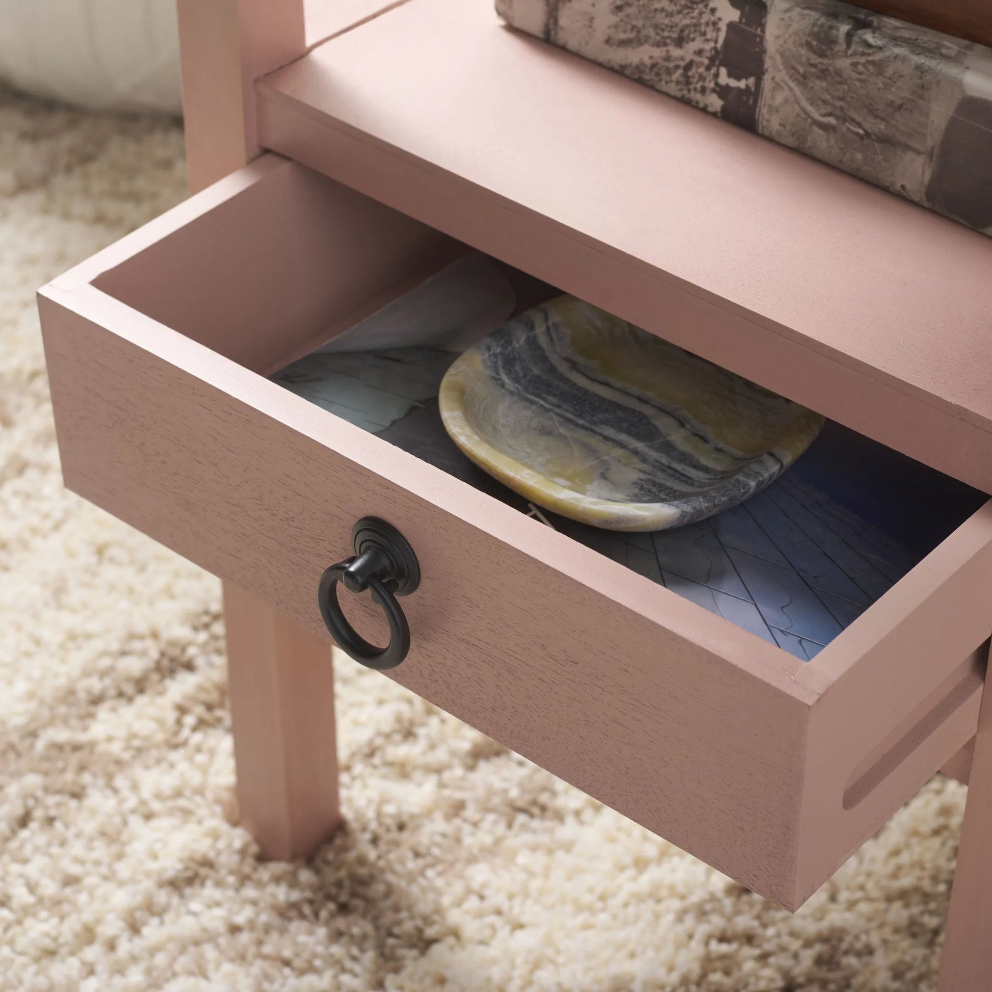 Grove One Drawer Accent Table by HedgeApple Essentials. Made from pine wood, mdf, zinc alloy in a unique style.