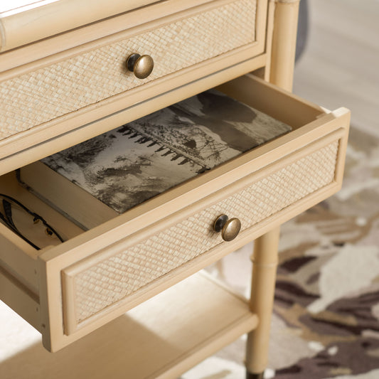 Schley Accent Table by HedgeApple Essentials in light blonde, gold. Made from veneer, bayur wood, mdf veneer, steel in a modern style.