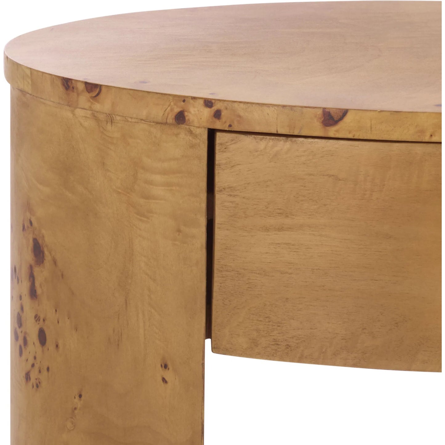 004 SI-2453756 | Closeup | Bailey 1 Drawer 1 Shelf Accent Table by HedgeApple Essentials in natural. Made from wood, mdf, veneer, burlwood in a transitional style.
