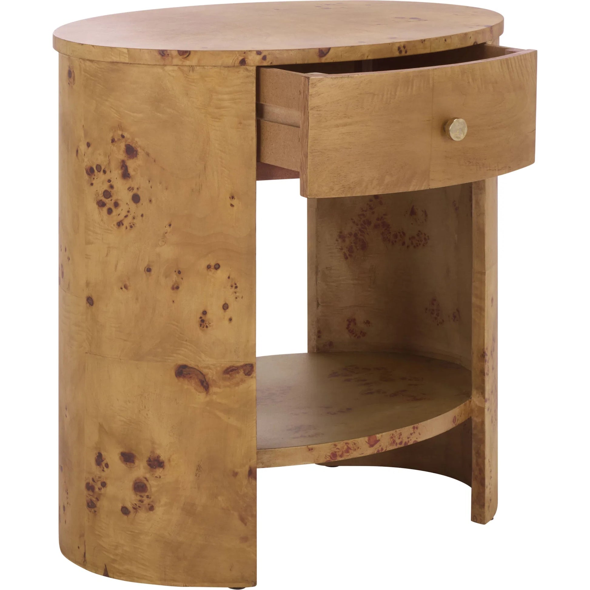 Bailey 1 Drawer 1 Shelf Accent Table by HedgeApple Essentials in natural. Made from wood, mdf, veneer, burlwood in a transitional style.
