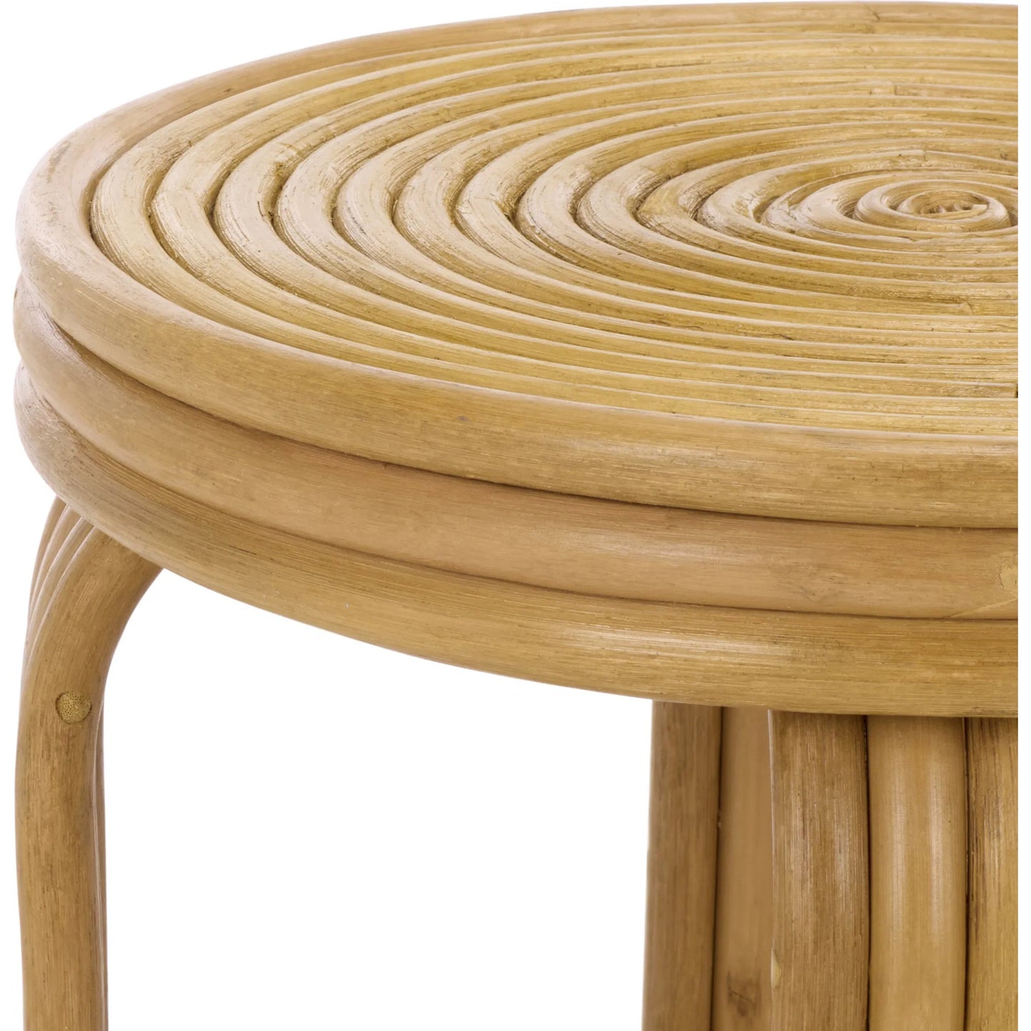 004 SI-2629729 | Closeup | Alma Round Accent Table by HedgeApple Essentials in natural. Made from semisanded rattan in a unique style.