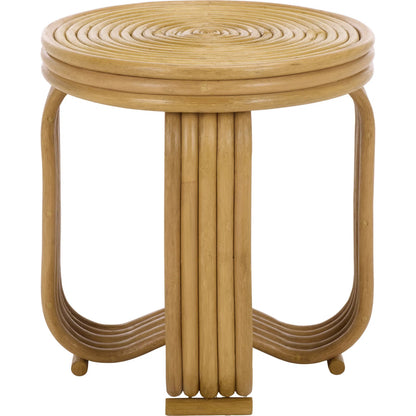 Alma Round Accent Table by HedgeApple Essentials in natural. Made from semisanded rattan in a unique style.