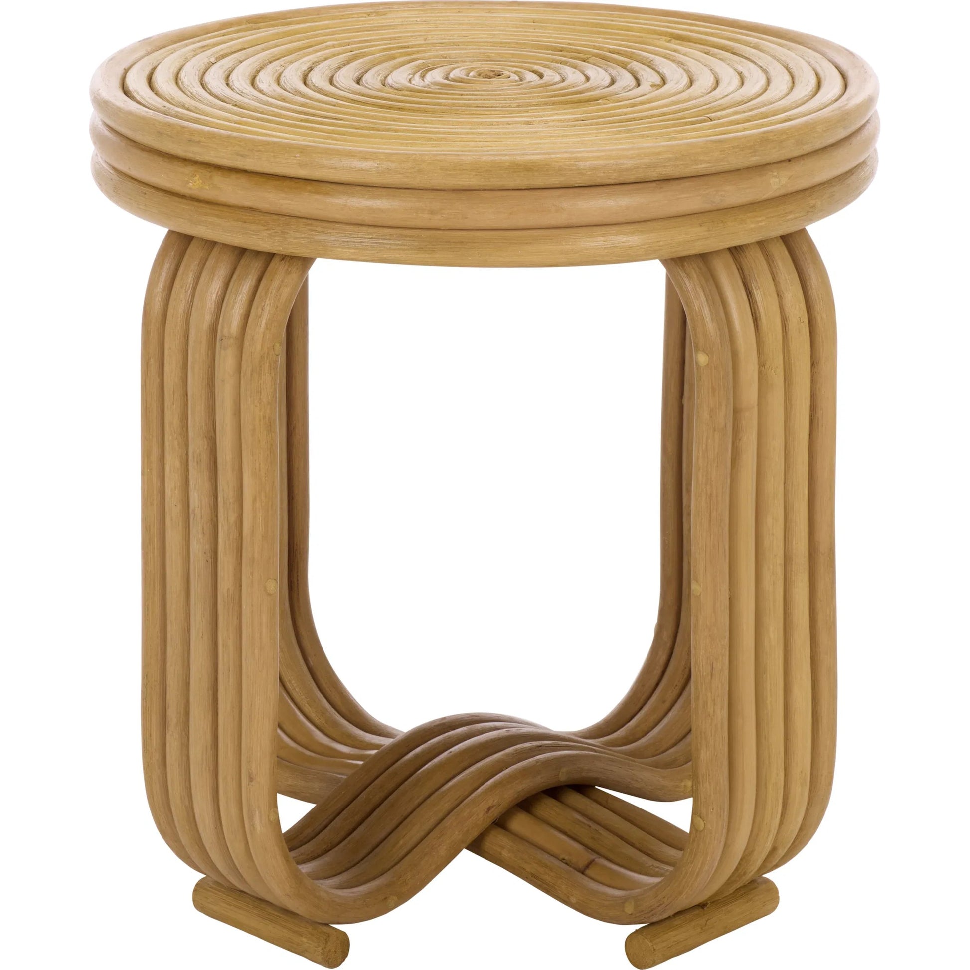 Alma Round Accent Table by HedgeApple Essentials in natural. Made from semisanded rattan in a unique style.