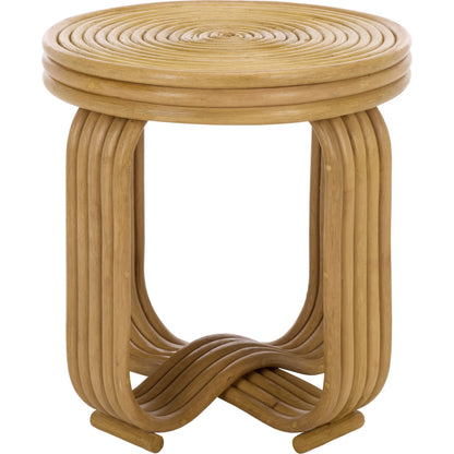 Alma Round Accent Table by HedgeApple Essentials in natural. Made from semisanded rattan in a unique style.