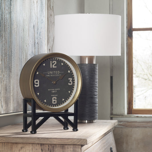 Shyam Table Clocks by Uttermost. Made from iron, glass, mdf in a modern style.