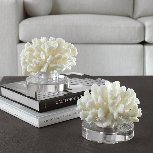 Hard Coral Sculptures by Uttermost. Made from resin, crystal in a coastal style.