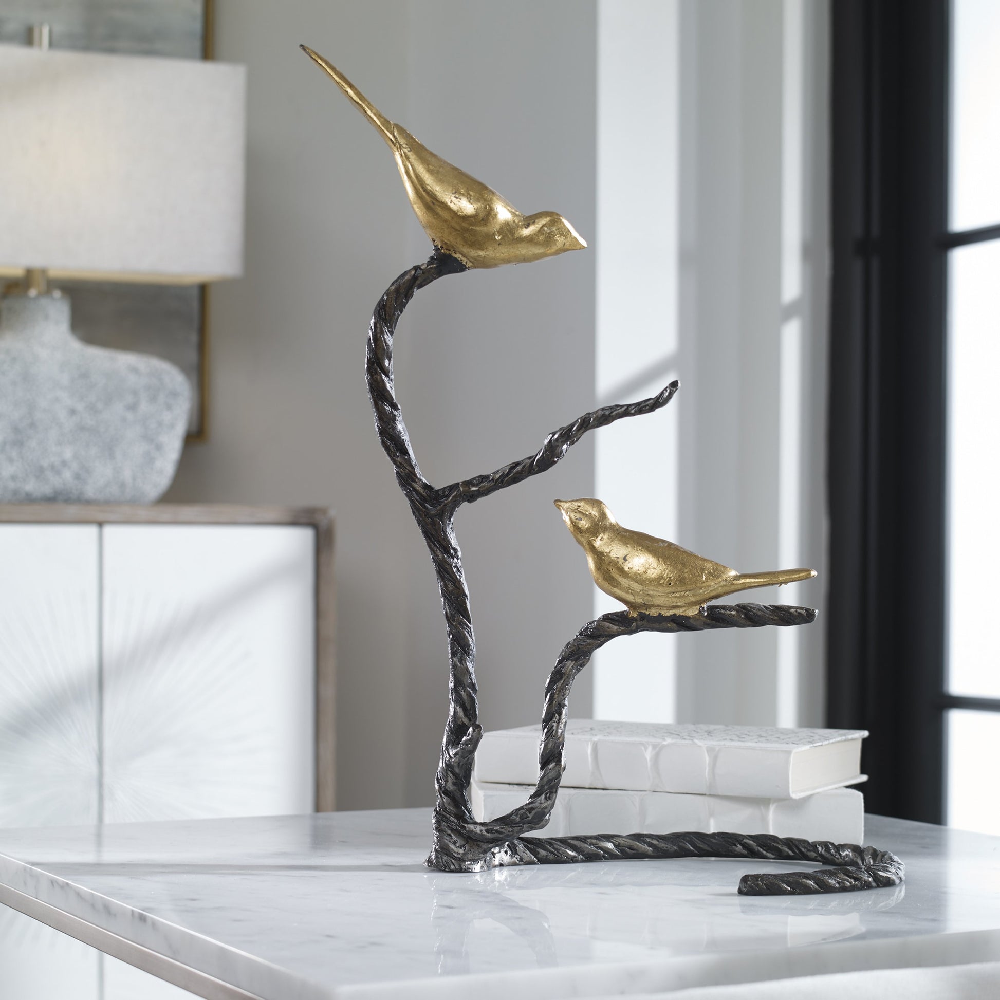 Birds on a Limb Sculpture by Uttermost. Made from metal in a cottage & farmhouse style.