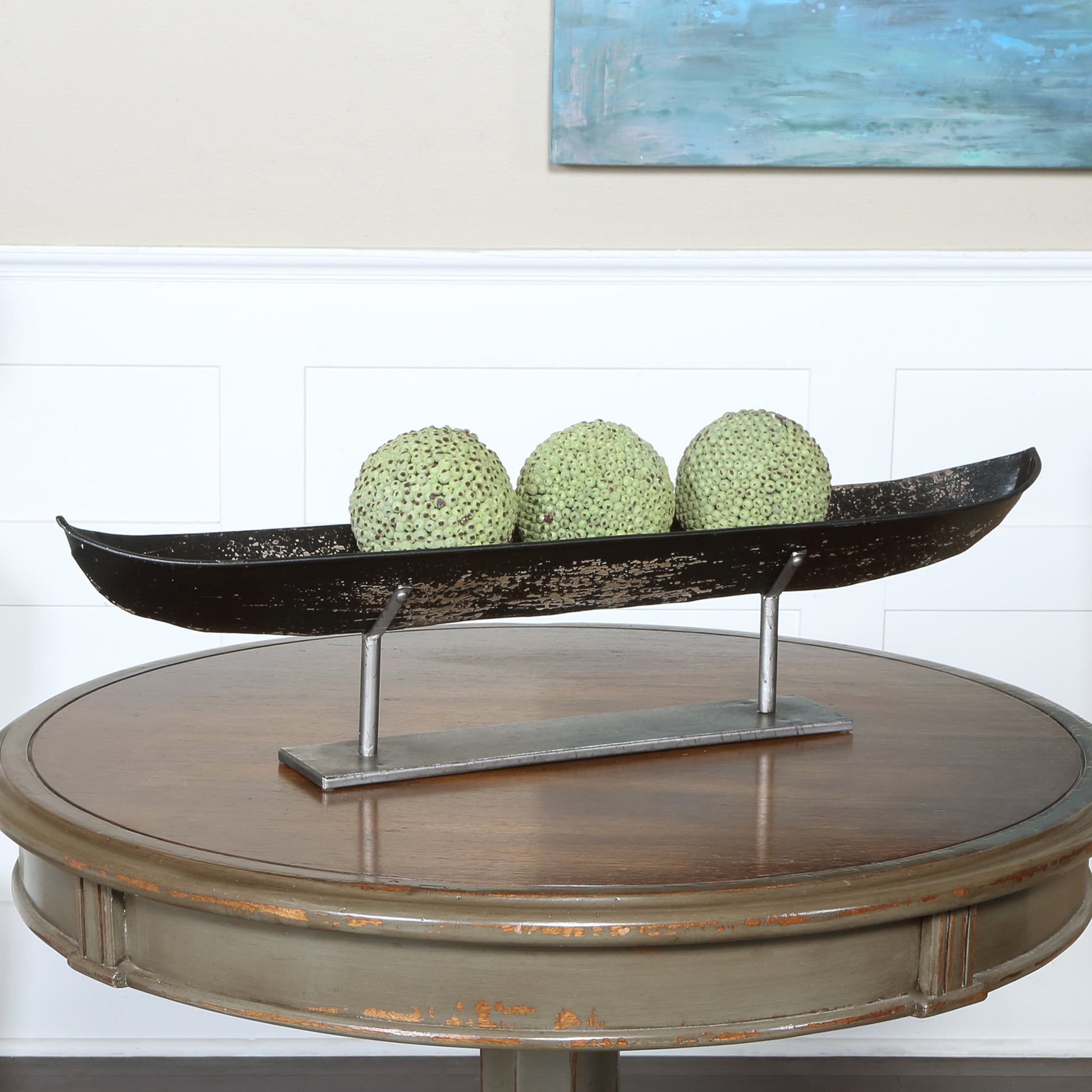 River Boat Sculpture by Uttermost. Made from metal in a coastal style.