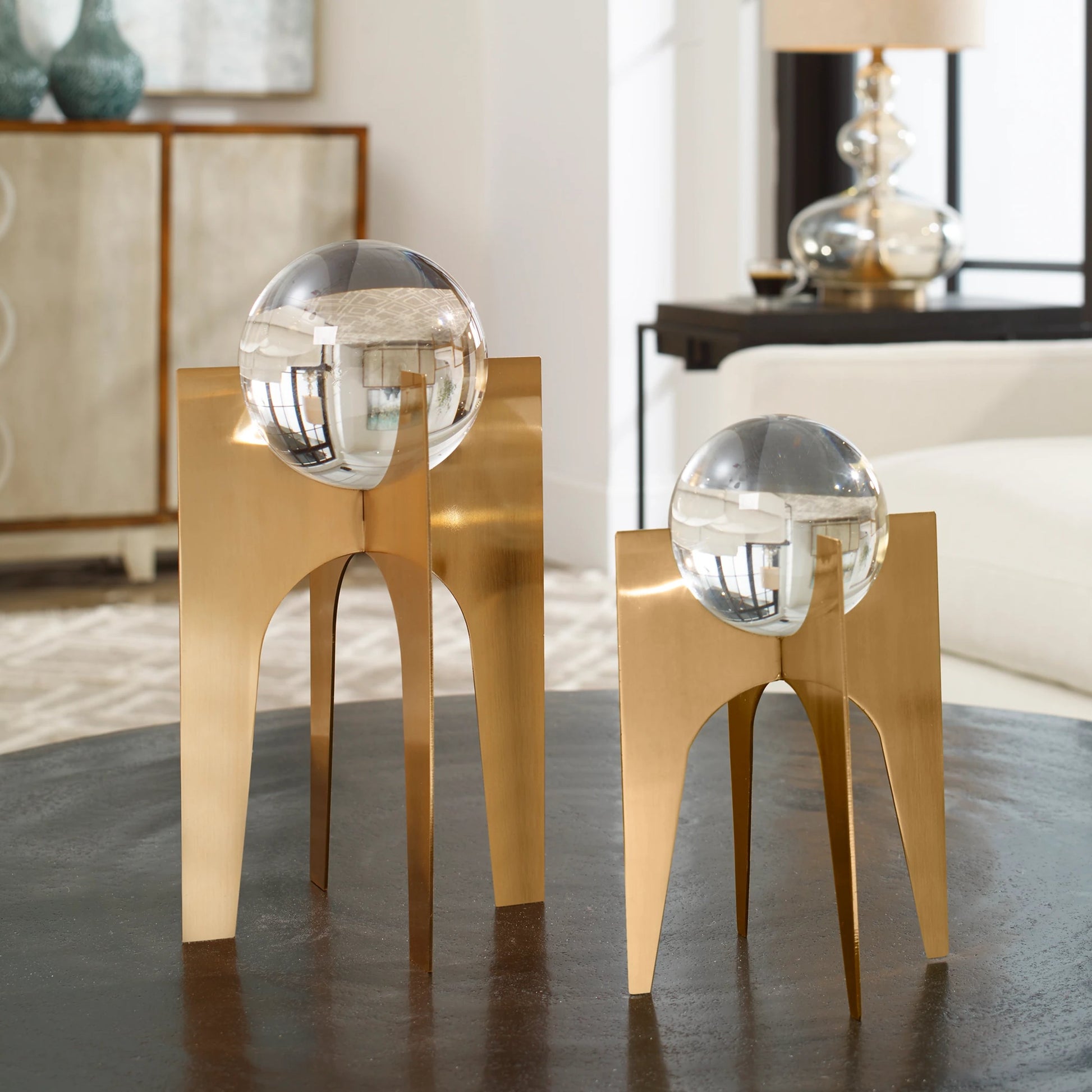 Ellianna Crystal Spheres (Set of 2) by Uttermost. Made from glass, stainless steel in a modern style.