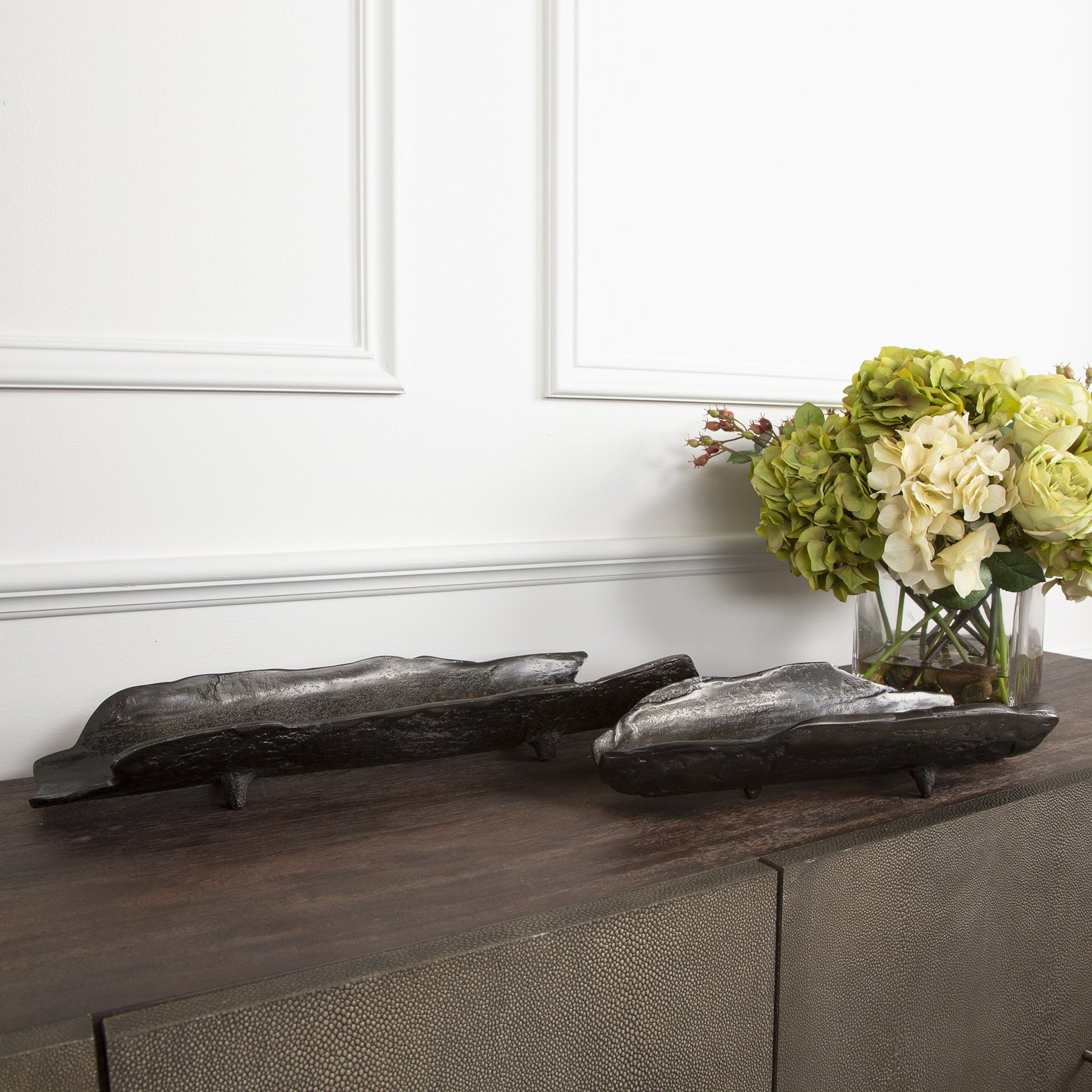 Caryn Trays by Uttermost in nickel. Made from aluminum in a eclectic & global style.