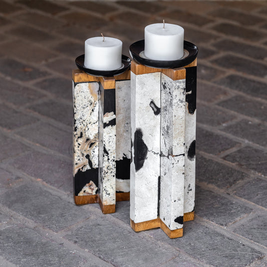 Illini Stone Candleholders by Uttermost in stone. Made from wood, stone, resin in a modern style.