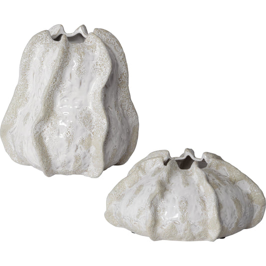 Urchin Vases by Uttermost in ivory. Made from ceramic in a coastal style.