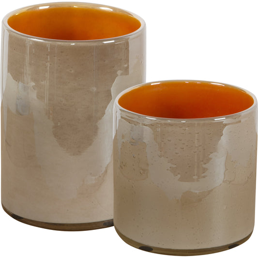 Tangelo Vases by Uttermost in orange. Made from glass in a eclectic & global style.