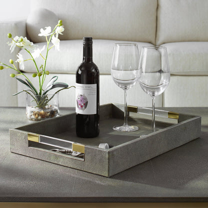 Wessex Tray by Uttermost in gray faux shagreen. Made from mdf, pu leather, acrcylic in a modern style.