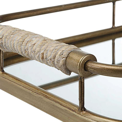 Rosea Trays by Uttermost in gold. Made from metal, rope, mdf, mirror in a modern style.