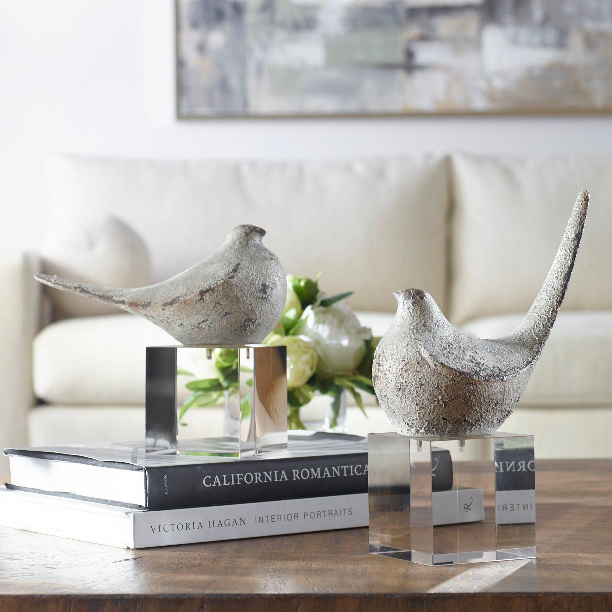 Better Together Bird Sculptures by Uttermost in silver. Made from polyresin, crystal in a modern style.