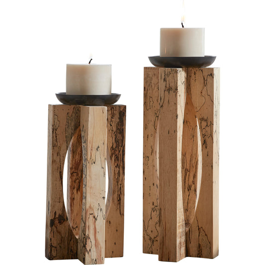 Ilva Candleholders by Uttermost. Made from tamarind wood with resin, candle in a modern style.