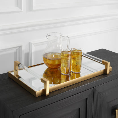 Deki Tray by Uttermost in gold. Made from iron, mirror, acrylic in a modern style.