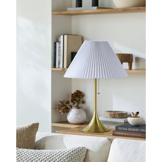 Alceda Accent Table Lamp by Livabliss in brass. Made from iron, cotton in a unique style.
