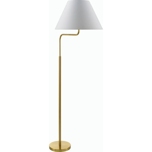 Arcane Floor Lamp by Livabliss in body: metallic - brass, base: metallic - brass, shade: white, cord: translucent and platedplated. Made from iron, cotton, polystyrene in a modern style.