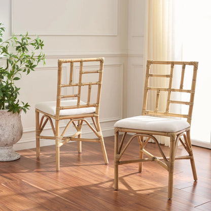 Dudley Accent Chair with Cushion (Set of 2) by HedgeApple Essentials. Made from rattan, 60% cotton, 40% polyester in a unique style.