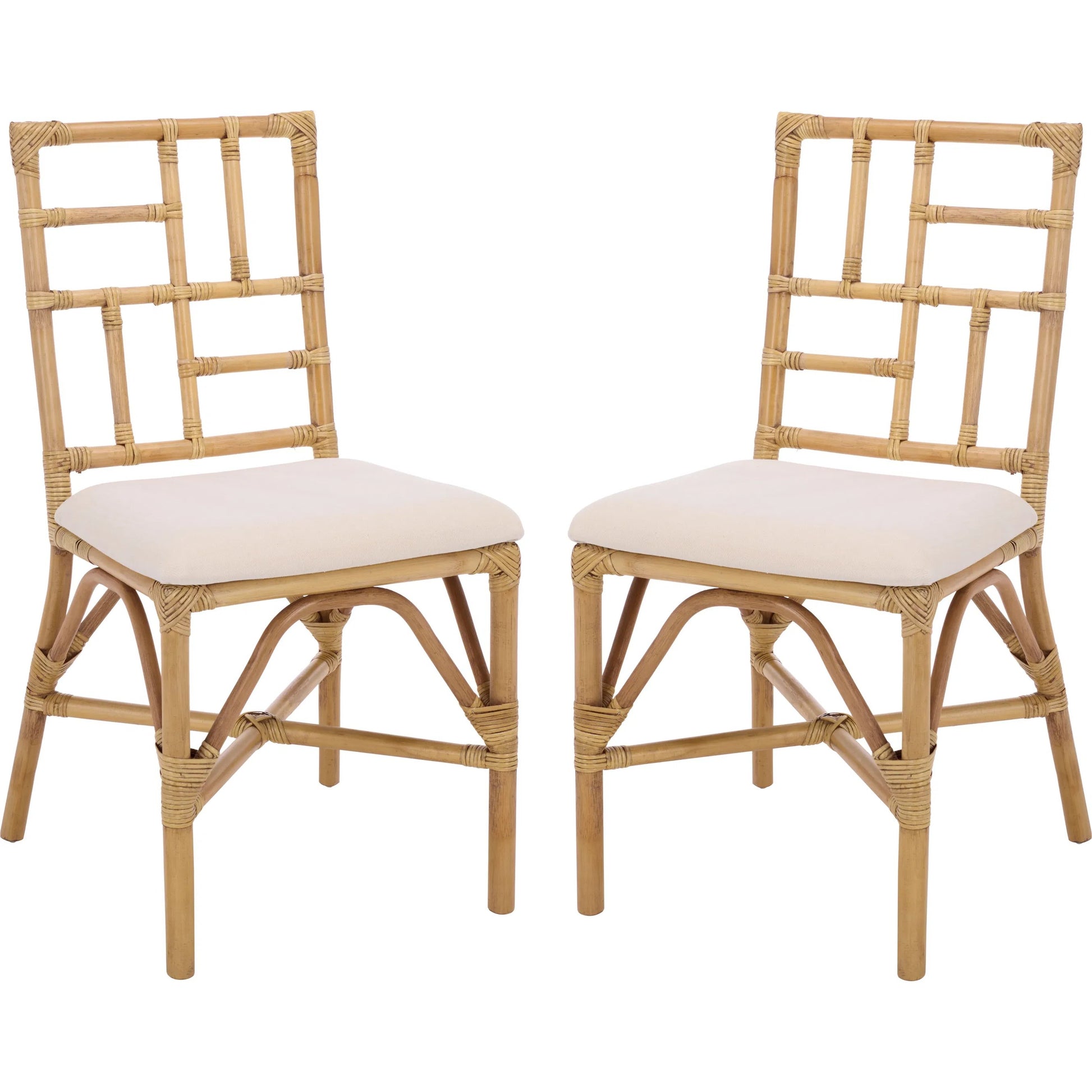 Dudley Accent Chair with Cushion (Set of 2) by HedgeApple Essentials. Made from rattan, 60% cotton, 40% polyester in a unique style.