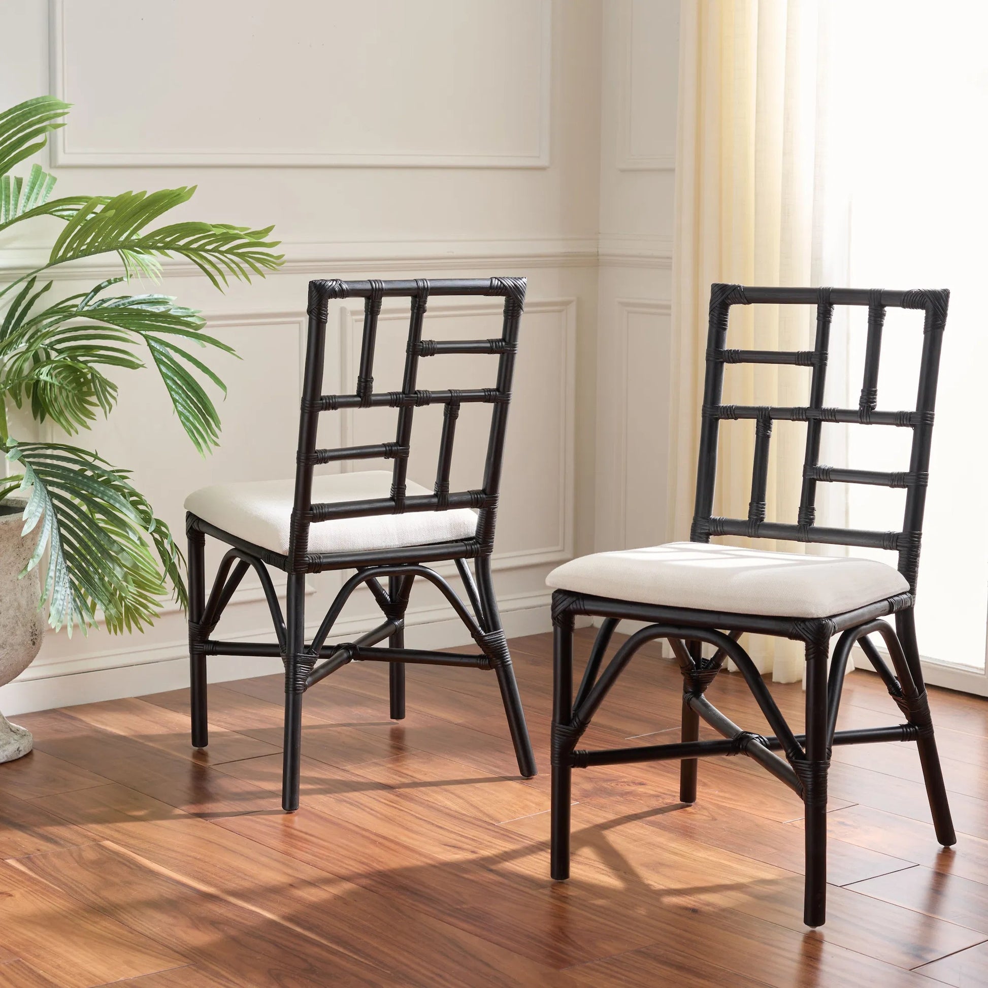 Dudley Accent Chair with Cushion (Set of 2) by HedgeApple Essentials. Made from rattan, 60% cotton, 40% polyester in a unique style.