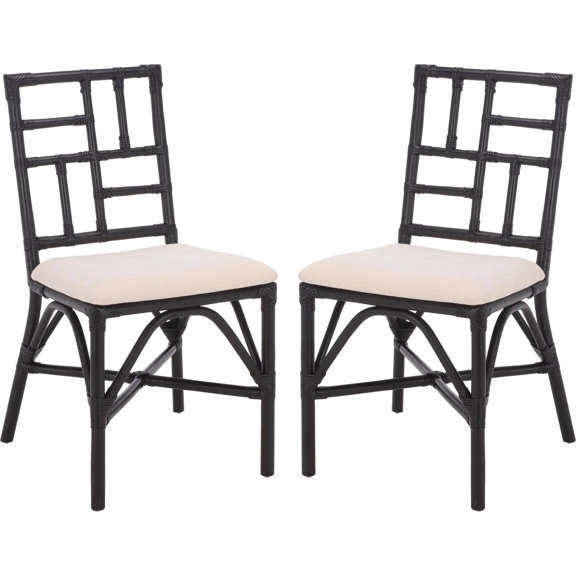Dudley Accent Chair with Cushion (Set of 2) by HedgeApple Essentials. Made from rattan, 60% cotton, 40% polyester in a unique style.