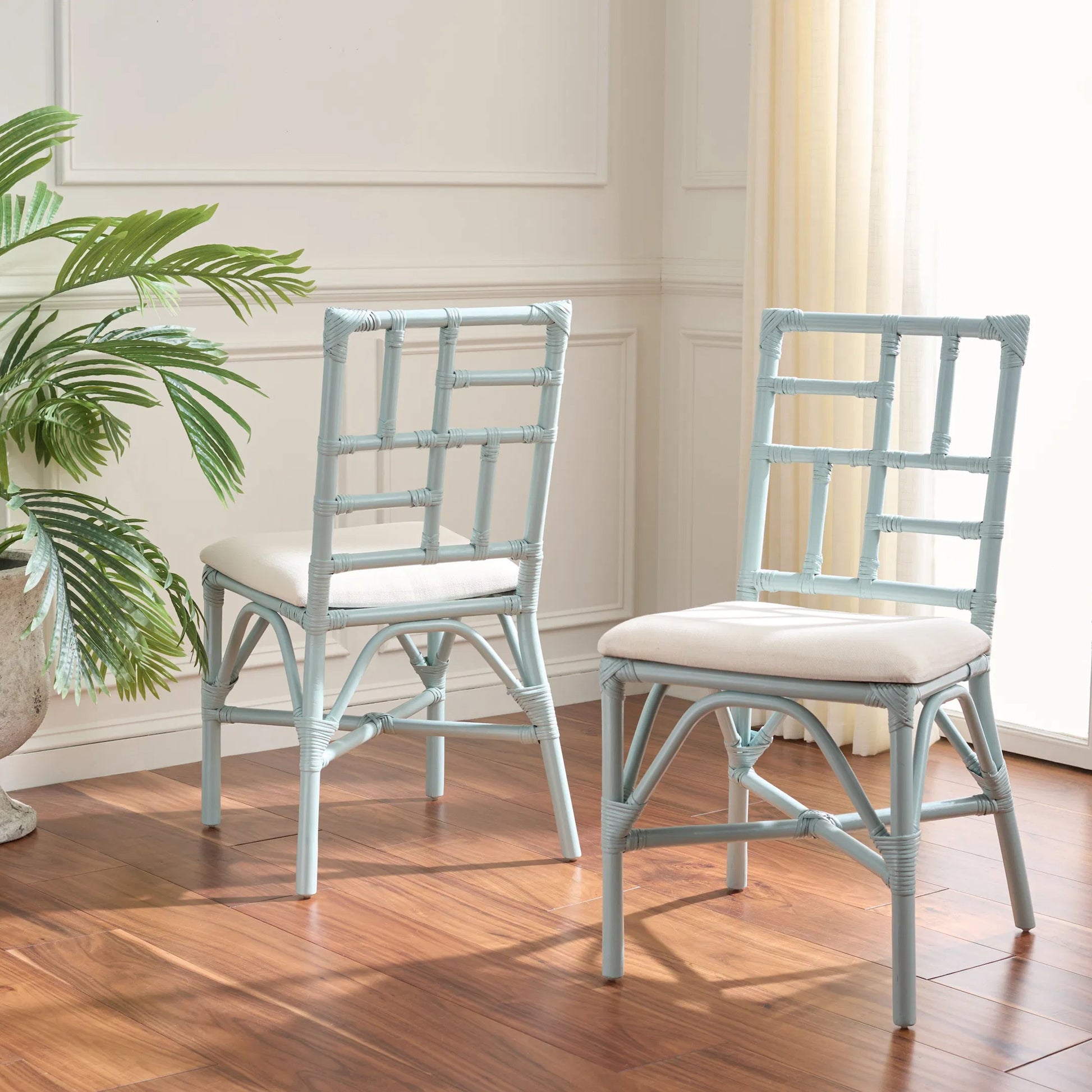 Dudley Accent Chair with Cushion (Set of 2) by HedgeApple Essentials. Made from rattan, 60% cotton, 40% polyester in a unique style.
