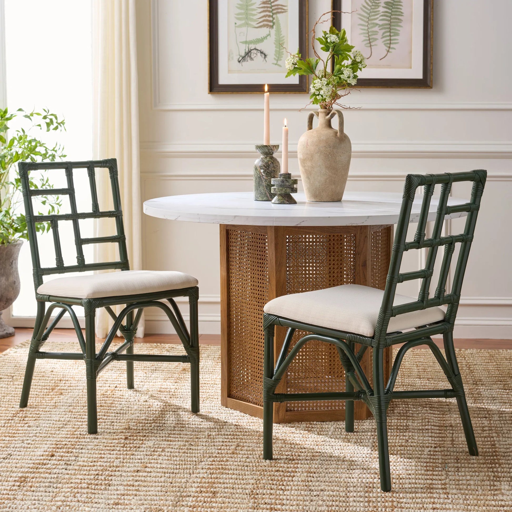 Dudley Accent Chair with Cushion (Set of 2) by HedgeApple Essentials. Made from rattan, 60% cotton, 40% polyester in a unique style.